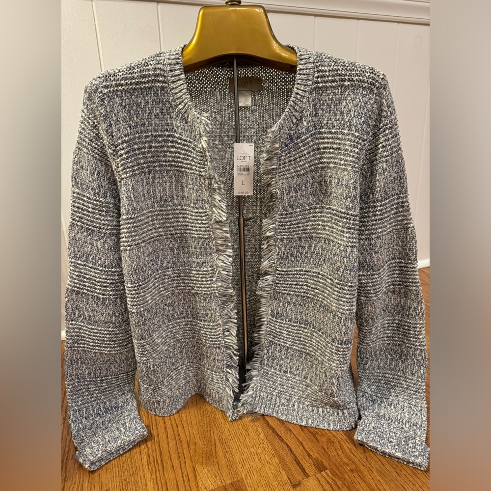 Loft navy and white cardigan sweater size large Never worn with tags!
